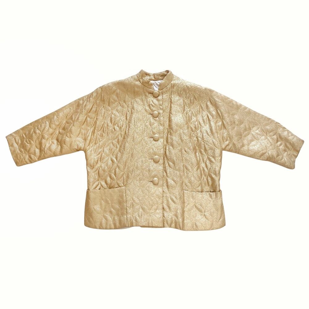 Vintage Gold Quilted Bed Jacket Size 8 Costume 60's Retro Cropped Evening Coat - Picture 2 of 13